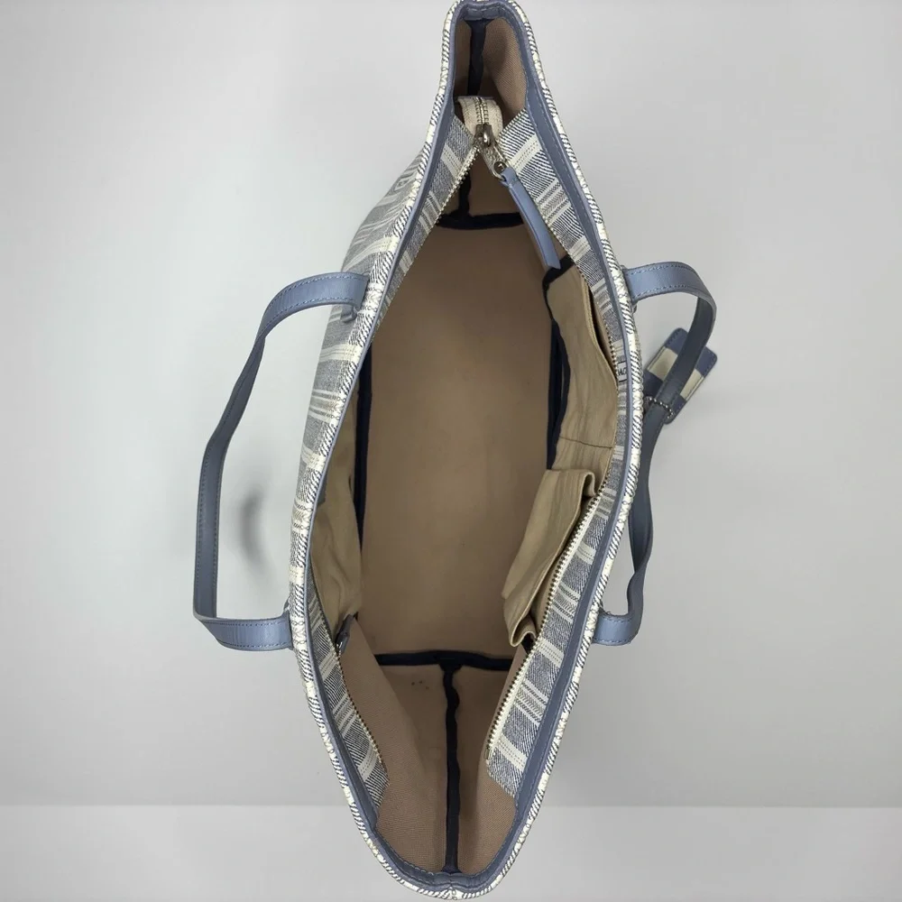 Coach Legacy Striped Weekend Tote Bag Purse Blue White Handbag Graphic Print